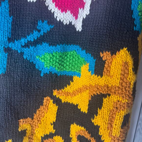 Vintage 80s/90s Hand Knit Chunky Floral Funky Gold Button Cardigan 2XL Jen Reed - Picture 4 of 9